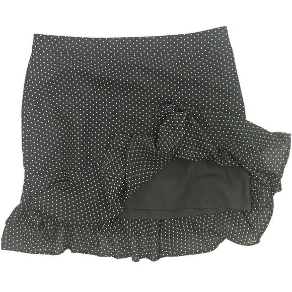 Ann Taylor Black Skirt White Polka Dot Knee Length Skirt Lined Ruffles - Size 14 - Picture 3 of 16